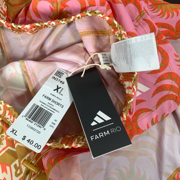 NWT FARM Rio x Adidas Logo Print Pacer Shorts Collab XL Pink Green Abstract - Picture 12 of 13